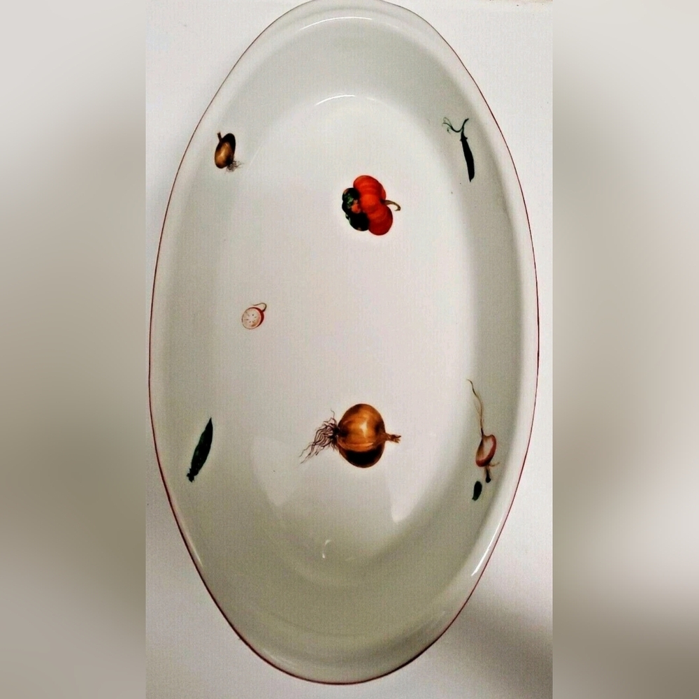 Ancap Sona Verona Italy Porcelain Oval Serving Dish Handpainted Vegetable Motif